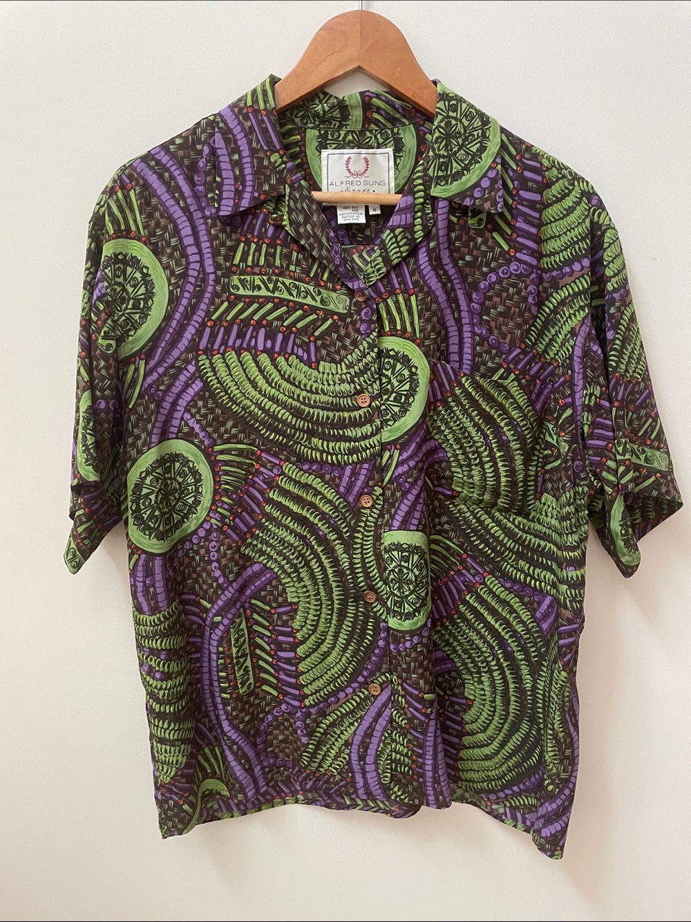 ALFRED SUNG Sport Silk Vintage Abstract Print Short-Sleeve Button Shirt